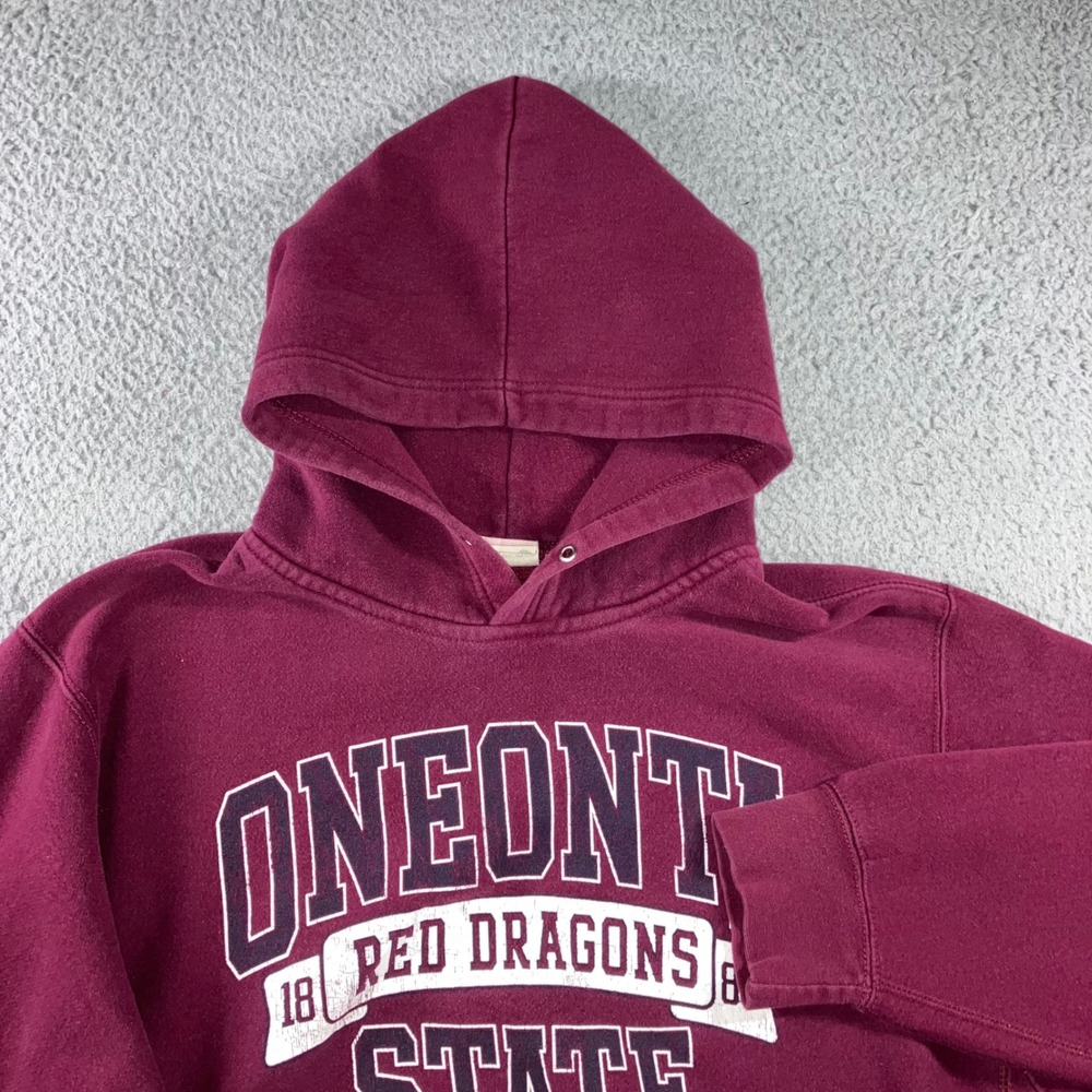 Vtg 90s Pro Weave MV Sport Oneonta State Red Dragons Hoodie L Heavy Burgundy